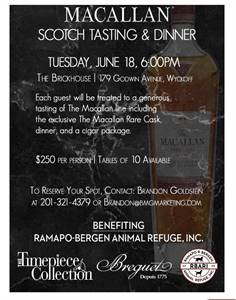 The Macallan Scotch Tasting and Dinner Fundraiser for Ramapo-Bergen Animal Refuge at the Brickhouse